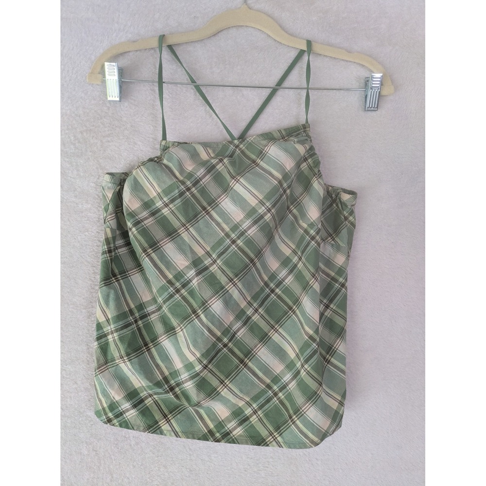 Old Navy Cami Top Women's Medium Green Plaid Strappy Back Y2K Stretch